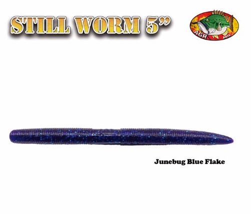 AGR Baits Still Worm 5" - Junebug/Blue Flake