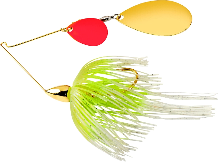 War Eagle Spinnerbait Gold Frame Tandem Indiana - GINRK02 White Chartreuse-Red/Gold Blades
