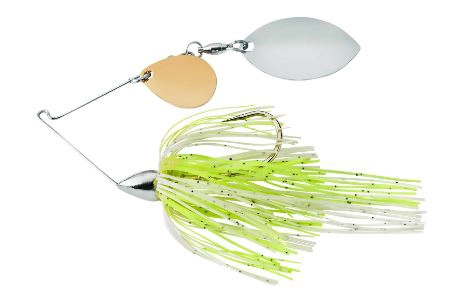 War Eagle Spinnerbait Nickel Frame Finesse Colorado/Turtleback - Speckled White Chartreuse