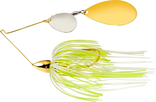 War Eagle Spinnerbait Gold Frame Tandem Indiana - GIN16 Hot White Chartreuse