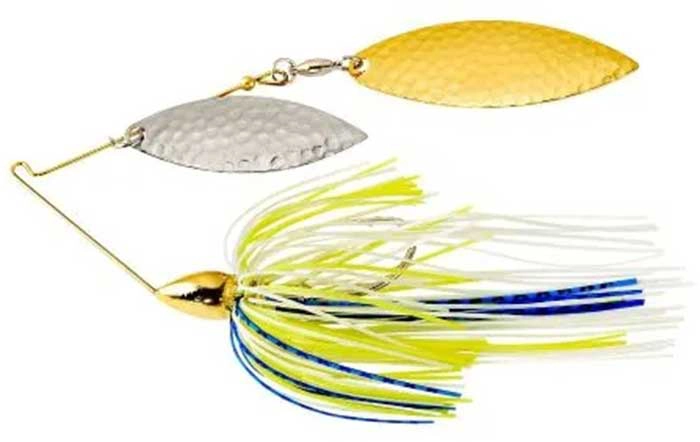 War Eagle Spinnerbait Gold Frame Hammerede DW - GWH36 White Chartreuse Blue