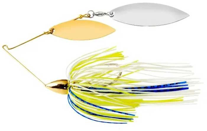 War Eagle Spinnerbait Gold Frame DW - GW36 White Chartreuse Blue